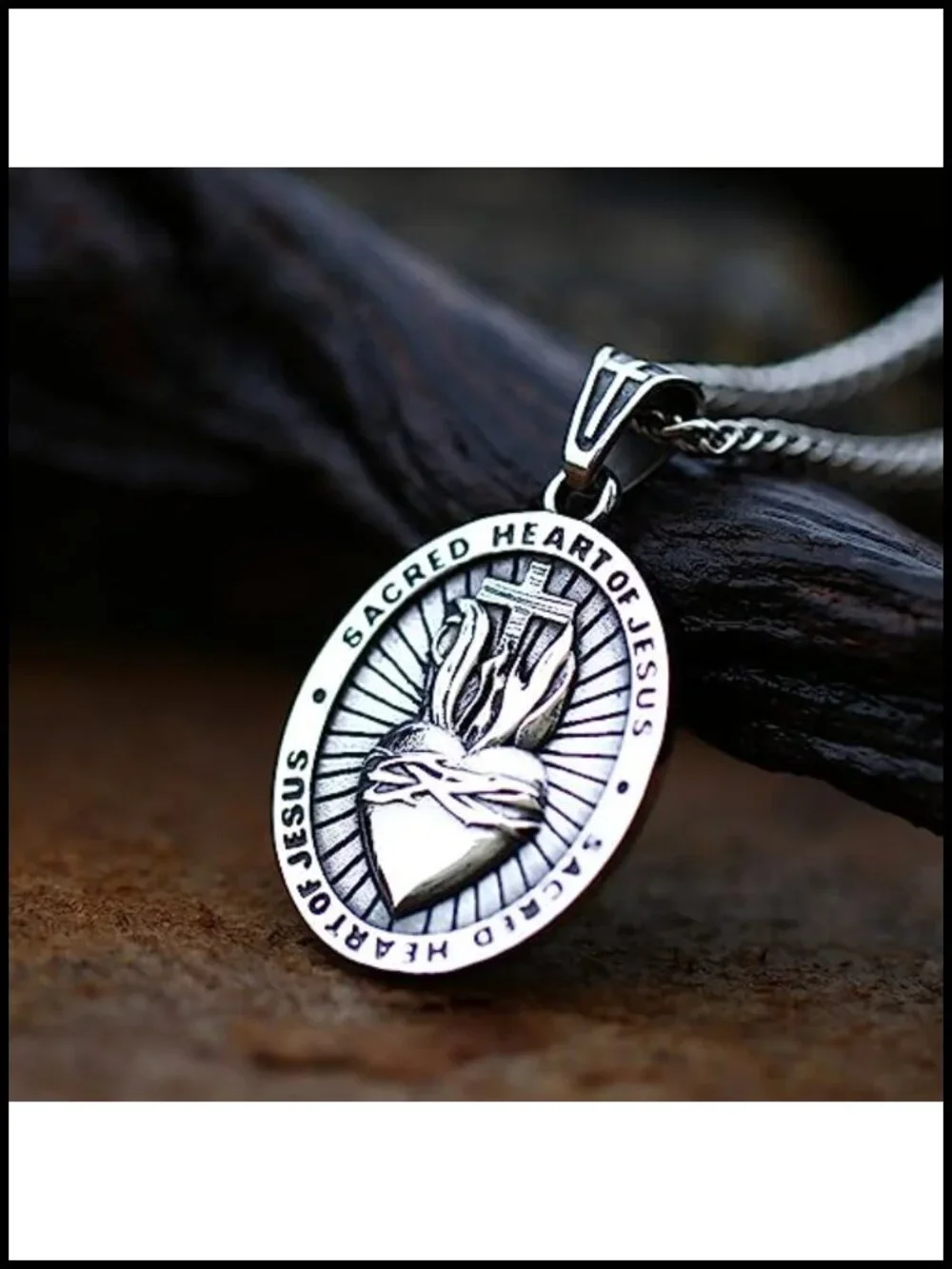 Stainless Steel Sacred Heart of Jesus Necklace Religious Pendant